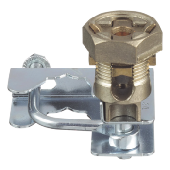 Abrazadera de Tierra para Piso Falso / 2 Conductores 6-1/0 AWG (16-50 mm²) / Pedestal Cuadrado 22 mm (7/8') / Pedestal Redondo 25-29 mm (1' a 1 1/8') / Bronce / TIA-607-A