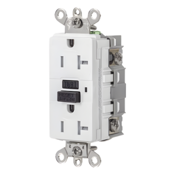 Contacto GFCI / 20 A / 125 V / Resistente a Intemperie / A Prueba de Manipulaciones / Grado Industrial / NEMA 5-20R / Blanco
