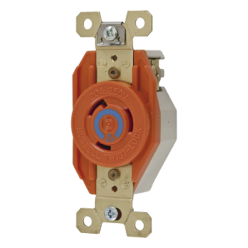 Receptáculo Sencillo de Media Vuelta / 20 A 250 V CA / 2 Polos 3 Hilos / Nema L6-20R / 3.28" x 1.70" x 1.24" (83.3 x 43.2 x 31.5 mm)