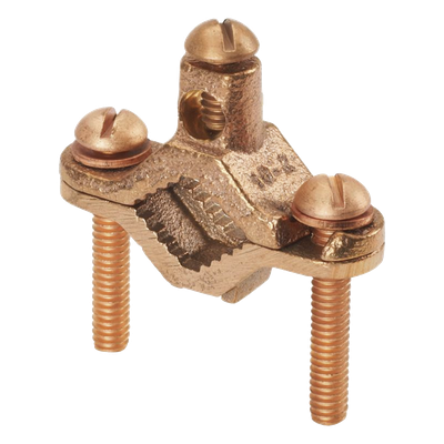 Abrazadera de Tierra Física / Bronce Anticorrosión / Conductor 2 AWG / Entierro Directo / Tubo 12.7 mm a 25.4 mm (0.5 a 1 in)