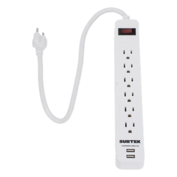 Multicontacto con 6 contactos aterrizados y 2 puertos usb.