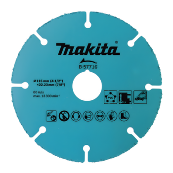 Disco de Carburo de Tungsteno / 115 mm (4.5 in) / Espesor 1 mm / 13,300 RPM / Multi-Material / Uso en Seco