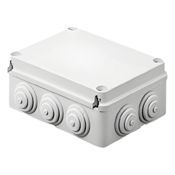 Caja de derivación de PVC Auto-extinguible con 10 entradas, tapa atornillada, 190 x 140 x 70 MM, Para Exterior (IP55)