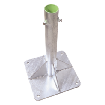 Base para Mástil / 30 x 30 cm / Tubo 50 cm (19.7 in) / Galvanizado en Caliente / Tornillos Opresores 3/8'' / Mástiles 1'' a 2''