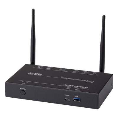 Switch de Presentaciones Inalámbrico / 4K UHD 30 Hz / VGA 1080p / Multivista 2 Fuentes / PoE / Control USB Posterior