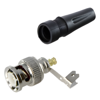 Conector BNC Macho / 75 Ohm / Base de Alivio PVC / Níquel-Oro-PTFE / RG-59 / 55 mm Longitud