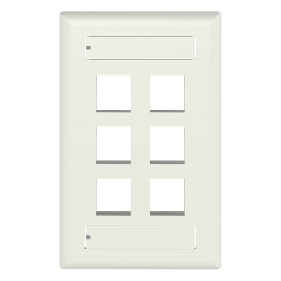 Placa de Pared Vertical / 6 Puertos Keystone / Blanco Mate / 2.75 x 4.5 pulg.