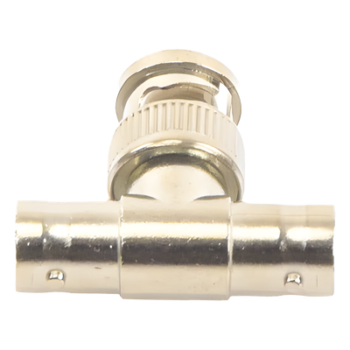 Adaptador Coaxial T / BNC Macho a 2x BNC Hembra / 75 Ohm / Contactos Oro / Aislante Teflón / CCTV Profesional