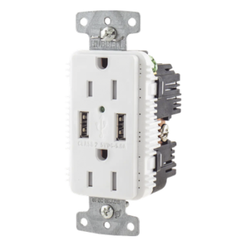 Contacto Dúplex con 2 Puertos USB, 15A 125V, 2 Polos, 3 Hilos, Color Blanco.