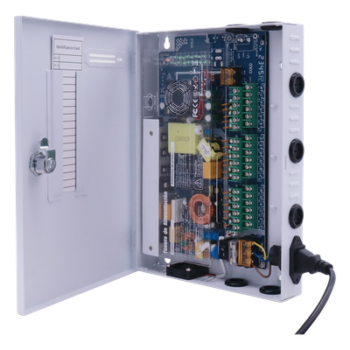 Fuente de Poder CCTV / 18 Canales / 20 A / 200 W / Voltaje Ajustable 11-15 VCC / Filtro de Ruido por Canal / Operación -20°C a 70°C