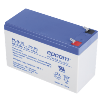 Batería 12 Vcc / 9 Ah / UL / Tecnología AGM-VRLA / Para uso en equipo electrónico Alarmas de intrusión / Incendio/ Control de acceso / Video Vigilancia / Terminales F1 / Cargador recomendado CHR-80.