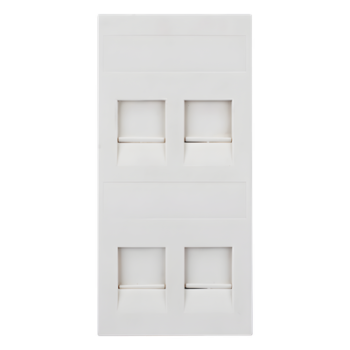 Placa Plana de Voz y Datos con Guardapolvo / 4 Puertos Keystone / Color Blanco / 108 x 52 mm / 5 mm Profundidad / Compatible Cajas Pavimento