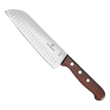 Cuchillo Santoku / Hoja 17 cm / Filo con Alvéolos / Mango de Pino Modificado / 0.103 kg / Fabricación Suiza