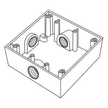Caja Cuadrada de 3/4" (19.05 mm) a Prueba de Intemperie/ Cuenta con 3 bocas.