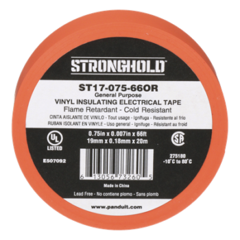 Cinta Eléctrica STRONGHOLD para Aislar, de PVC, Uso General Reparación y Mantenimiento, Grosor de 0.18mm (7 mil), Ancho de 19mm, y 20.12m de Largo, Color Naranja