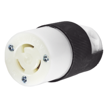 Conector Industrial con Bloqueo de Media Vuelta / 15 A 125 V CA / 2 Polos 3 Hilos / Color Blanco y Negro / Nema L5-15R.