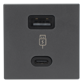 Módulo de Carga USB Doble / 30W PD+QuickCharge / USB-A + USB-C / 45x45 mm / Grafito
