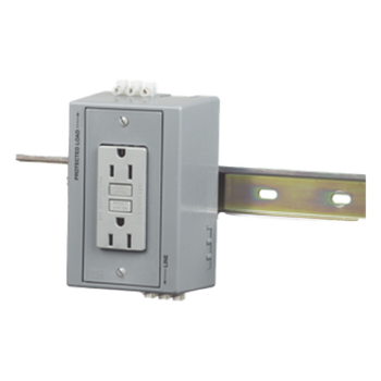 Caja Utilitaria para Montaje en Riel Din con Contacto Duplex de 15 A 125 V / Nema 5-15R / Gris.