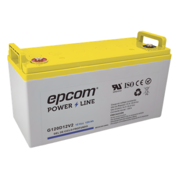 Batería de GEL Ciclo Profundo / 12 V @ 120 Ah / Descarga Máxima 1200 A / Vida Útil 18 Años en Flotación / Certificada UL, CE, IEC, BS, JIS, Eurobat