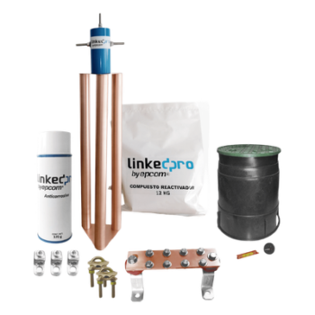 Kit Puesta a Tierra 200A / Electrodo Cobre Electrolítico / Diseño Delta / Filtro Equipotencial / Compuesto 12 kg / Barra Unión + Conectores + Registro