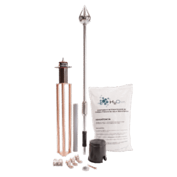 Kit Pararrayo con Avance de Cebado / 60 m (196.9 ft) / Punta Acero Inoxidable / Resistencia < 2 Ohm / 100 A / Compuesto H2OHM Certificado