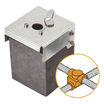 Molde de Grafito Horizontal Unión en Cruz / Cable 2/0 AWG (70 mm²) / 50 Soldaduras / Acero Electrogalvanizado / Normativa IEC 62305