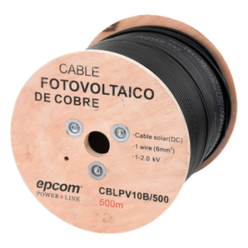 Carrete de 500 Metros / Cable Fotovoltaico Negro / 6mm² (10AWG) / Material COBRE /  2000 Vcc