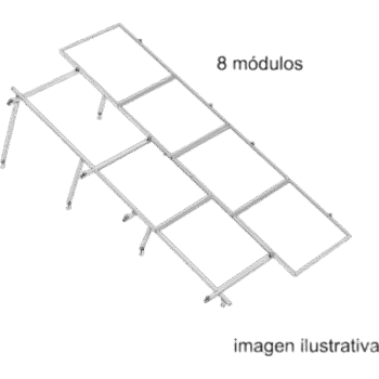 Sistema de Montaje Solar BASEL / 8 Módulos 645W / Configuración 2x4 / Losa Plana / Resistencia 170 km/h / Rieles N-S 4.72m / Inclinación 22°