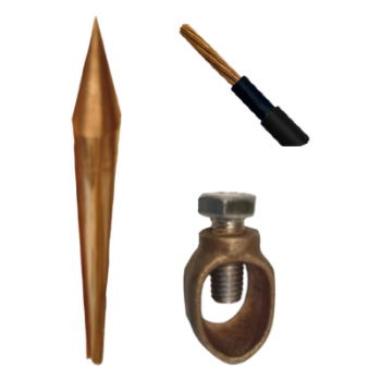 Kit de Puesta a Tierra / Varilla 5/8" x 1.5 m (4.9 ft) / Cable 6 AWG 10 m (32.8 ft) / Conector de Bronce / Aprobación UL 4703
