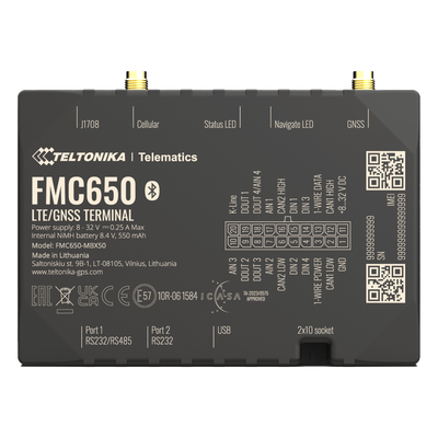 Rastreador Vehicular GPS / 4G LTE Cat 1 con 2G Fallback / Lectura CAN J1939/J1708 / Bluetooth / 4 Entradas/Salidas Digitales / Batería de Respaldo 550 mAh