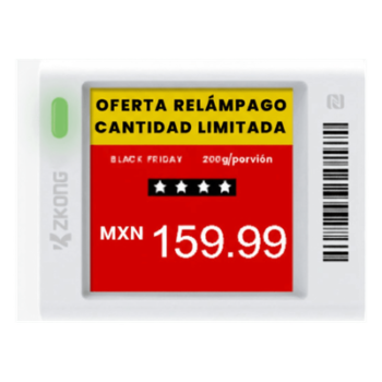 Etiqueta Electrónica de Estantería / Pantalla EPD 1.5" / 152x152 Píxeles / 4 Colores / BLE 5.0 con AES-128 / Autonomía 3 Años / NFC / 180° Visión