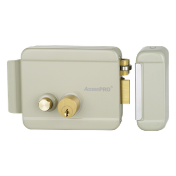 Cerradura Eléctrica con Botón de Salida / Doble Cerrojo / Exterior Derecha / 12 VCA 2.5A / Compacta 129 x 103 x 38 mm