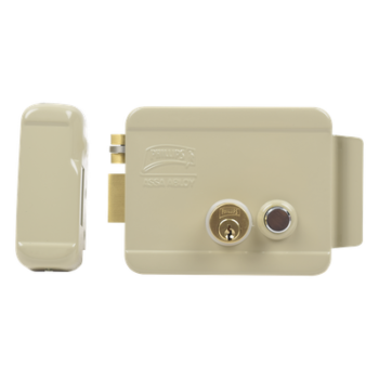 Cerradura Eléctrica / Doble Cerrojo / 12 VCC/VCA / Consumo 2 A/4 A / Botón Integrado / Izquierda / Exterior