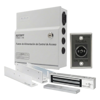 Kit de Control de Acceso / Fuente 12 VCD 5A / Chapa Magnética 600 lbs / Botón Sin Contacto / Montajes L y Z / Batería de Respaldo Opcional