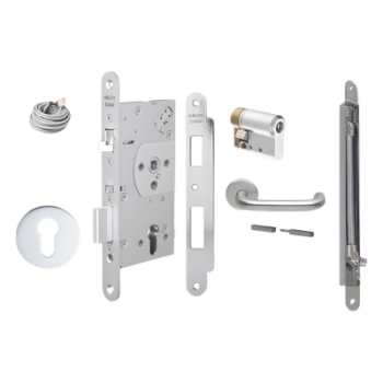 Kit de cerradura electrificada / Perfil sólido 60/24mm / Control de acceso por señal de sistema / Apertura manual emergencia / Acero inoxidable