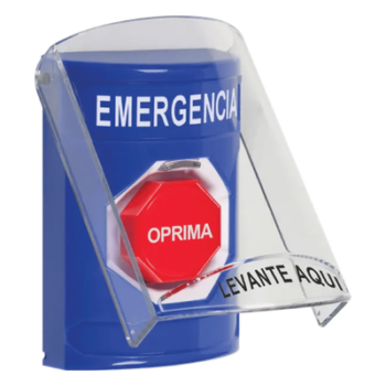 Botón Multipropósito / Superficie / Policarbonato / 2 Relevadores Forma C / LED Tricolor / Emergencia Español / Interior / Sin Bocina Pre-Alarma / Llave Restablecer