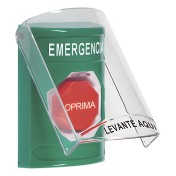 Botón de Emergencia de Superficie / Tapa de Policarbonato / Bocina Pre Alarma / 2 Relés C 10 A / Texto en Español / Solo Interior