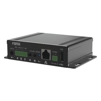 Gateway IP/SIP para Voceo / Amplificador Integrado 30 W / Entrada Audio 3.5 mm / Reproducción MP3 vía USB y TF / PoE 802.3af / 2 Líneas SIP / Códec Opus