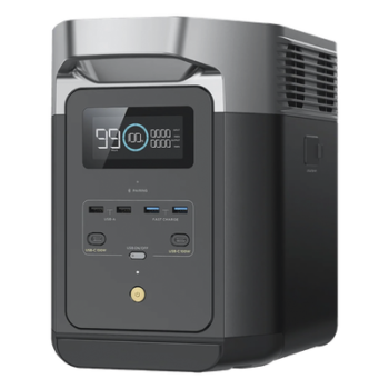 EcoFlow DELTA 2 MAX | Estación de Energía Portátil 2048Wh Litio LFP / 6 AC 2400 W (Max. 3400W) / 2 USB-C 100W / Capacidad para Aumentar Respaldo / Soporta Cargador de Coche 10A a 12.6V / Conectividad WiFi y Bluetooth (App) / Carga Sol