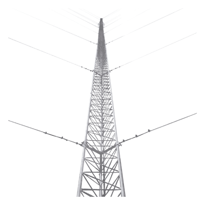 Torre Arriostrada de Techo / 12 m (39.4 ft) / 4 Tramos / Carga Axial 200 kg / Resistencia Viento 200 km/h / Galvanizado en Caliente / Zonas Costeras e Industriales