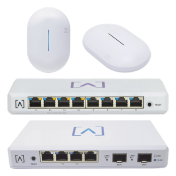 Kit de Red Profesional / Router Gigabit / Switch PoE 8 Puertos / 2 Puntos de Acceso Wi-Fi 6 / Administración en la Nube / Filtrado de Contenido