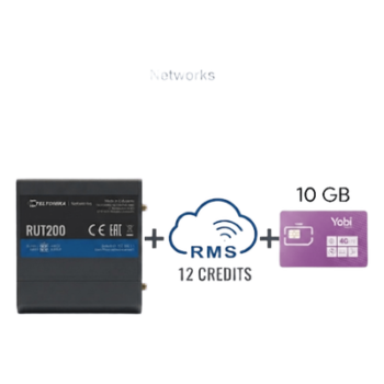 Router Teltonika LTE/4G RUT200 + 12 creditos RMS  + SIM de YOBI de 10GB por Mes durante un año de servicio (solo datos)