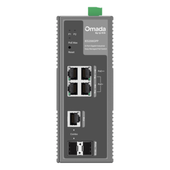 Switch Industrial Easy Managed / 6 Puertos Gigabit / 4 PoE (1× PoE++ 60W + 3× PoE+ 30W) / 120W PoE Budget / 2 SFP / IP40 / -40°C a 75°C / 6kV Protección Rayos / DIN-Rail
