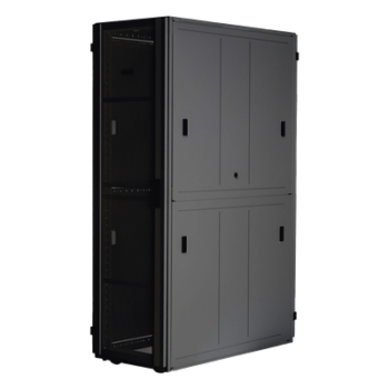 Gabinete para Centro de Datos / 48 UR / 800 mm Ancho x 1070 mm Profundidad / Puertas Perforadas 80% / Carga Estática 1588 kg / Acero Epoxi Negro