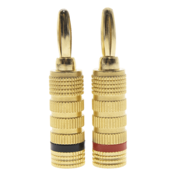 Kit Conector Banana / Tipo Tornillo / Chapado en Oro 24K / 12 AWG Máx / Polaridad Codificada / 2 Piezas