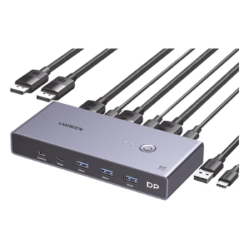 Conmutador KVM DisplayPort / 8K@60Hz / HDR / 2×1 DP 1.4 / 4 Puertos USB 3.0 / Carcasa Aluminio