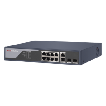 Switch PoE+ / Administrable / Uso en Rack / 8 Puertos 10/100 PoE+ /  2 Puertos 1000 Mbps Uplink  / 2 Puertos SFP / Configuración Nube desde Hik-PartnerPro / Modo Extendido hasta 300 Metros / 125 W