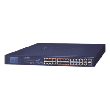 Switch PoE No Administrable / 24 Puertos 10/100 Mbps / 2 Puertos Combo Gigabit TP/SFP / PoE 802.3af/at 300 W / Alcance Extendido 250 m (820.2 ft) / Pantalla LCD