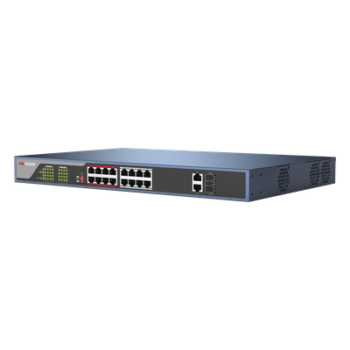 Switch PoE 250 Metros Larga Distancia / 16 Puertos 802.3at (30 W) 100 Mbps + 2 Puertos Gigabit + 2 Puertos SFP