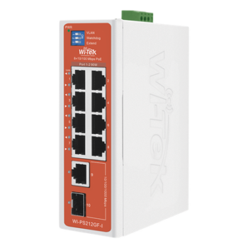 Switch Semi-Industrial / No administrable / 8 puertos 10/100 PoE af/at/bt / 1 puerto Gigabit RJ45 Uplink / 1 puerto SFP Uplink / Presupuesto PoE 110 Watts /